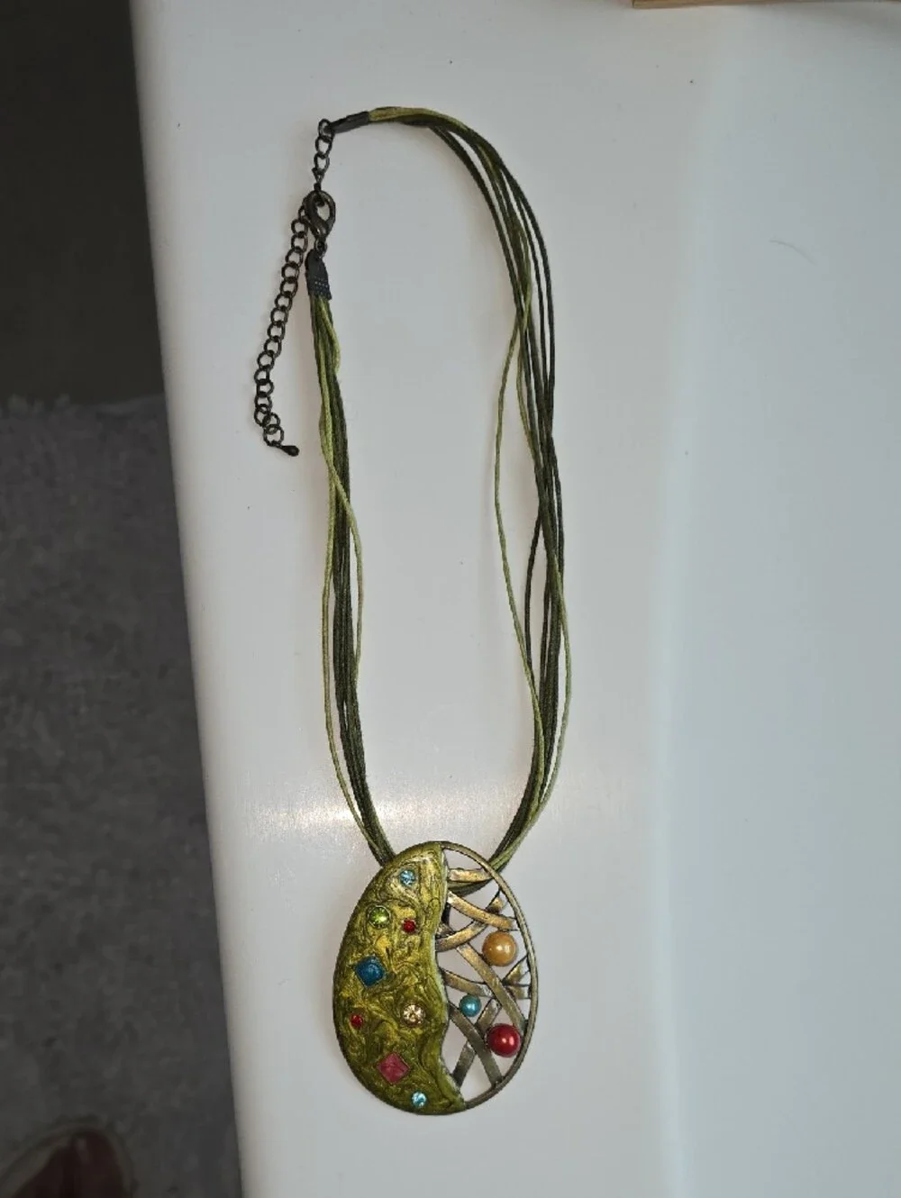 Mixed-Stone Oval Pendant Necklace  - Women Jewelry
